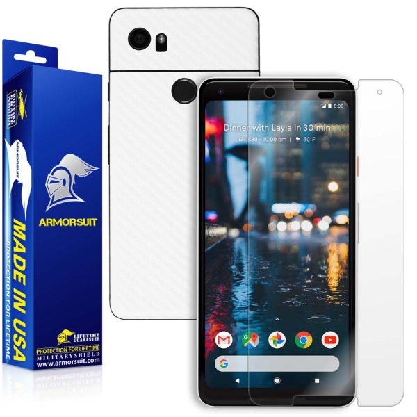 Google Pixel 2 XL Screen Protector + White Carbon Fiber Skin Fashion