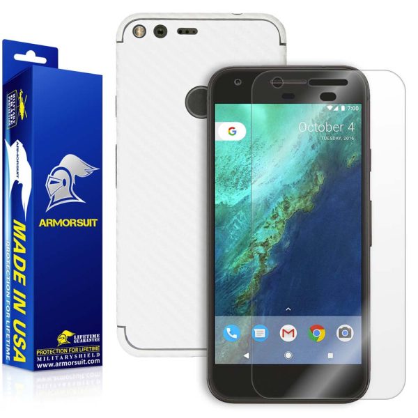 Google Pixel Screen Protector + White Carbon Fiber Skin For Sale