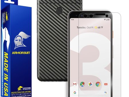 Google Pixel 3 Screen Protector + Black Carbon Fiber Skin Online now