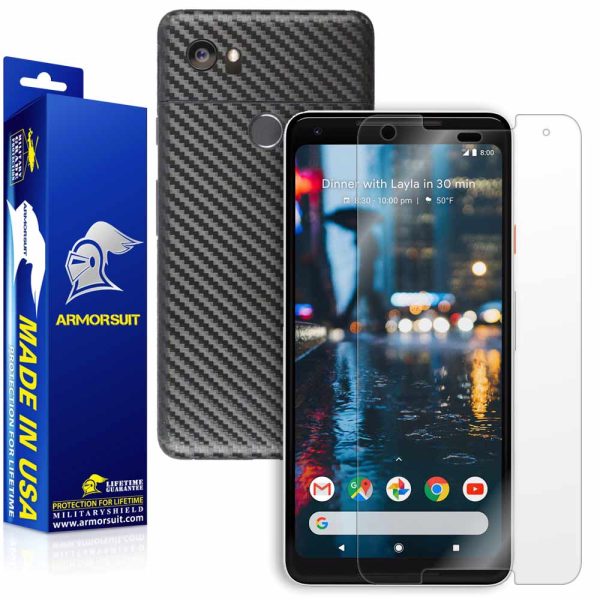 Google Pixel 2 XL Screen Protector + Black Carbon Fiber Skin For Discount