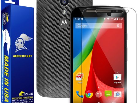 Motorola Moto G (2nd Generation 2014) Screen Protector + Black Carbon Fiber Skin Cheap