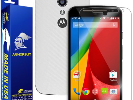 Motorola Moto G (2nd Generation 2014) Screen Protector + White Carbon Fiber Skin Hot on Sale