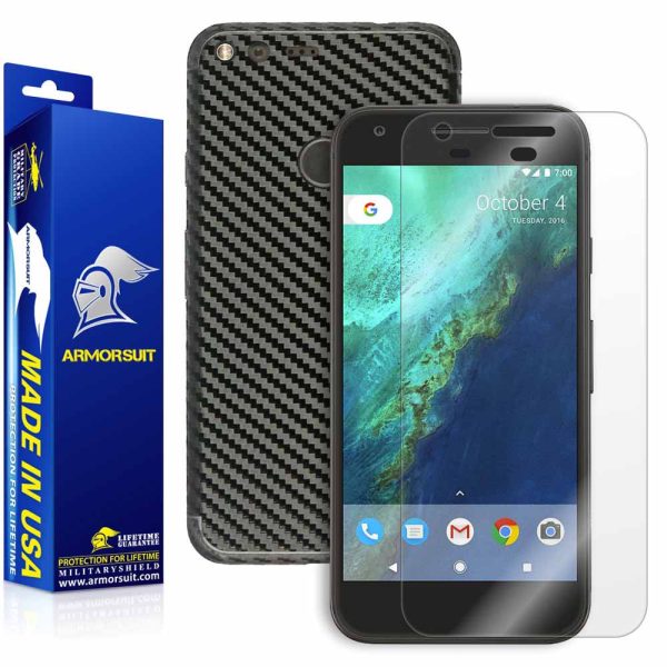 Google Pixel Screen Protector + Black Carbon Fiber Skin Cheap