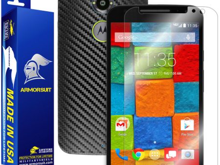 Motorola Moto X (2nd Generation 2014) Screen Protector + Black Carbon Fiber Skin For Discount