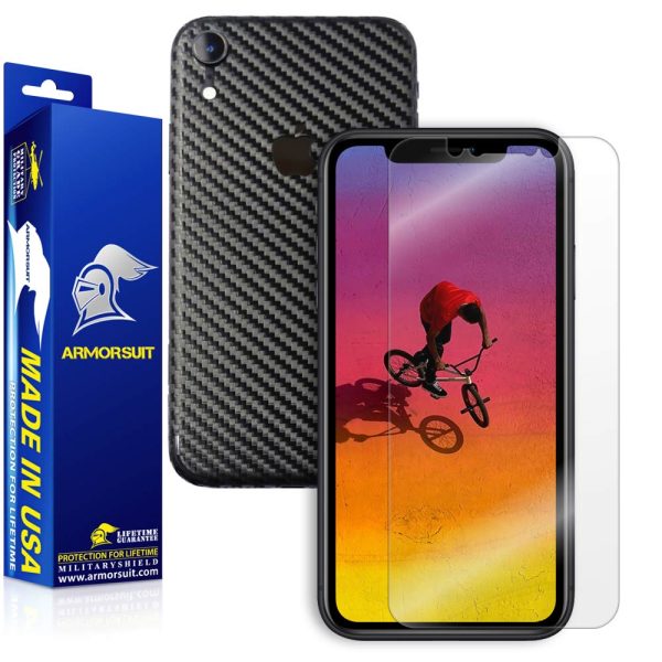 Apple iPhone XR Screen Protector + Carbon Fiber Skin For Discount