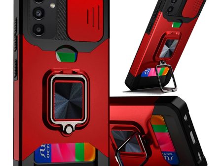 Hybrid Camera Case For Samsung A54 5G - Red - Multi-Functional Card Magnetic Ring Stand Wild Flag For Cheap