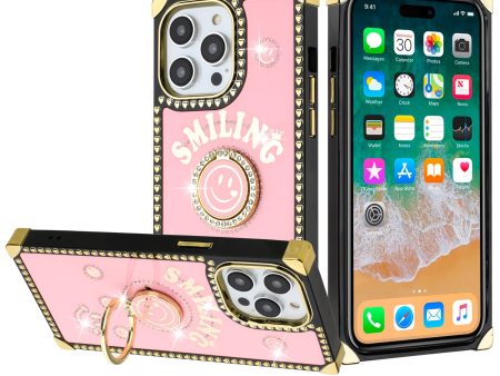 Design Case For iPhone 11 - Pink - Passion Square Hearts Smiling Diamond Ring Stand Wild Flag Cheap