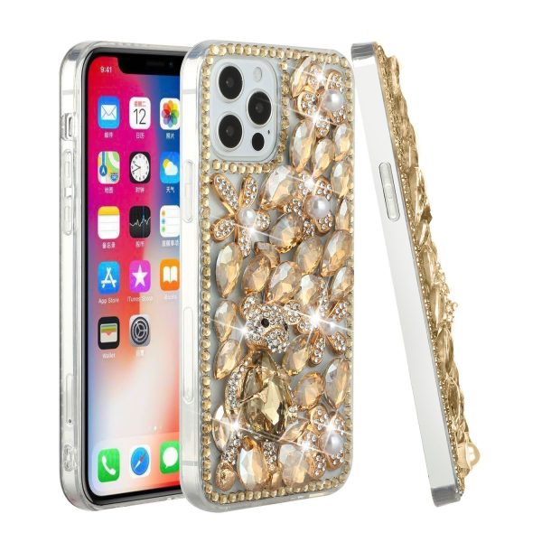 Design Case For iPhone 11 - Gold Panda Floral - Full Diamond With Ornaments Hard TPU Wild Flag Online Sale