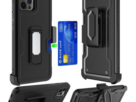 Hybrid Case For iPhone 11 - Black - Card Holster With Kickstand Clip Wild Flag Sale