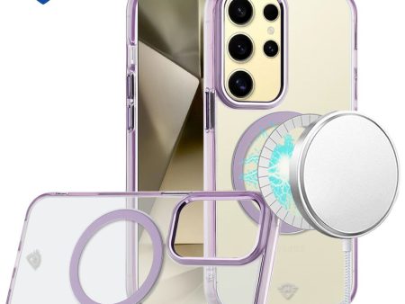 Metkase Magnetic Circle Ring Transparent Premium Acrylic Case Cover With Metal Buttons & Camera Raised Lip In Slide-Out Package For Samsung Galaxy S24 - Light Purple Online now