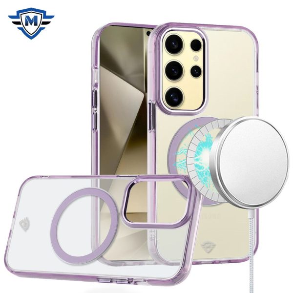 Metkase Magnetic Circle Ring Transparent Premium Acrylic Case Cover With Metal Buttons & Camera Raised Lip In Slide-Out Package For Samsung Galaxy S24 - Light Purple Online now