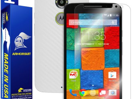 Motorola Moto X (2nd Generation 2014) Screen Protector + White Carbon Fiber Skin Online now