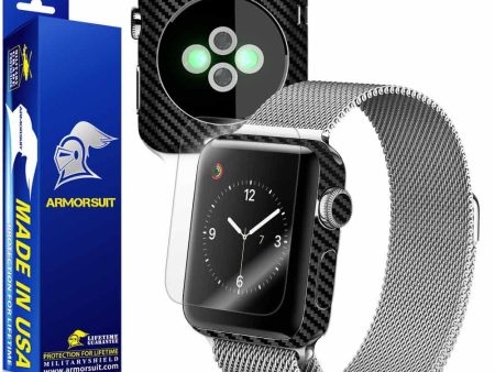 Apple Watch 38mm (Series 2) Screen Protector + Black Carbon Fiber Skin Supply