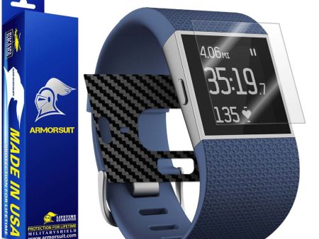 Fitbit Surge Fitness Superwatch Screen Protector + Black Carbon Fiber Skin Online now