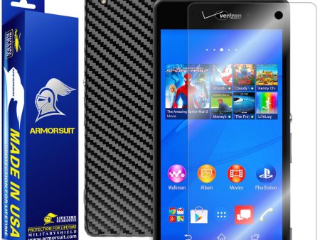 Sony Xperia Z3V Screen Protector + Black Carbon Fiber Skin Online now