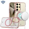 Metkase Magnetic Circle Ring Transparent Premium Acrylic Case Cover With Metal Buttons & Camera Raised Lip In Slide-Out Package For Samsung Galaxy S24 - Rose Gold Cheap