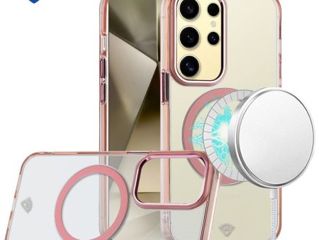 Metkase Magnetic Circle Ring Transparent Premium Acrylic Case Cover With Metal Buttons & Camera Raised Lip In Slide-Out Package For Samsung Galaxy S24 - Rose Gold Cheap