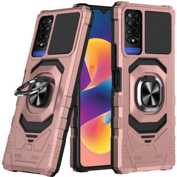 Premium Robotic Hybrid Case With Magnetic Ring Stand For TCL 50 XE - Rose Gold Online Hot Sale