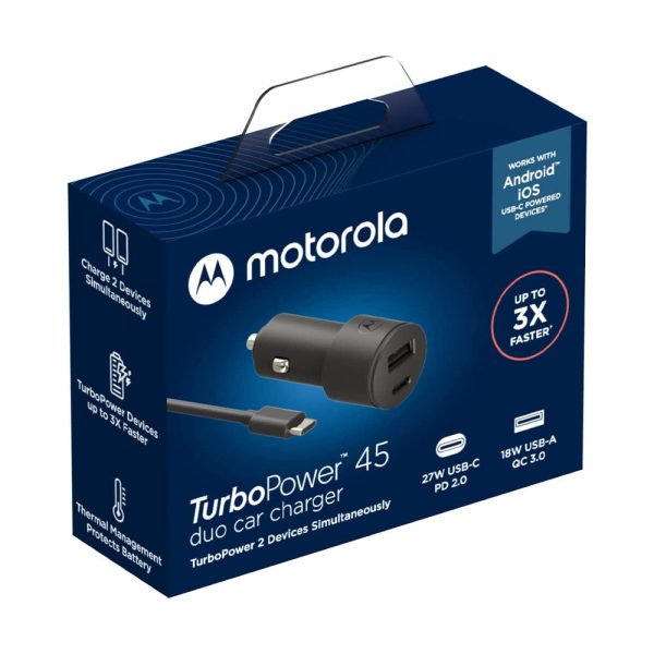 Motorola TurboPower 45W Duo Car Charger With 1M C-C Cable - Black on Sale