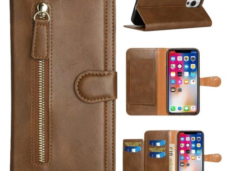 Wallet Case For Moto G Play (2023) - Brown - Card Holder Money Zipper With Magnetic Flap Wild Flag Sale