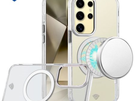 Metkase Magnetic Circle Ring Transparent Premium Acrylic Case Cover With Metal Buttons & Camera Raised Lip In Slide-Out Package For Samsung Galaxy S24 - Clear on Sale