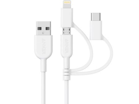 Anker Powerline II 3  USB-A To Lightning USB-C Micro Usb 3-In-1 Cable - White Online now