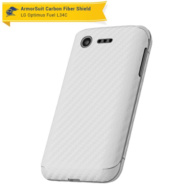 LG Optimus Fuel L34C Screen Protector + White Carbon Fiber Skin Sale