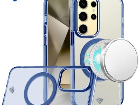 Metkase Magnetic Circle Ring Transparent Premium Acrylic Case Cover With Metal Buttons & Camera Raised Lip In Slide-Out Package For Samsung Galaxy S24 - Blue For Cheap