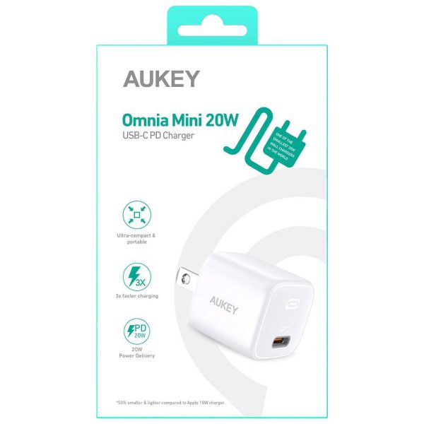 Aukey Omnia Mini 20W USB-C PD Wall Charger PA-B1 - White on Sale