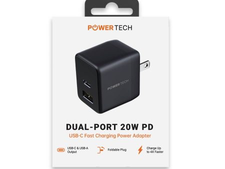 Powertech PD 20W Dual-Port USB-A & USB-C Wall Charger - Black Online