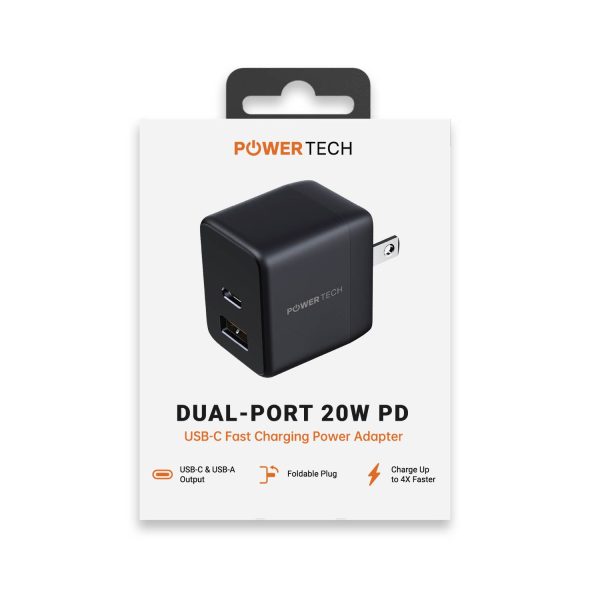 Powertech PD 20W Dual-Port USB-A & USB-C Wall Charger - Black Online