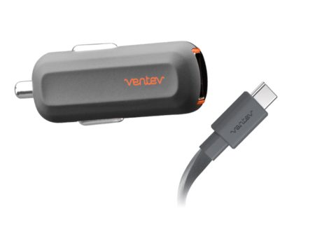 Ventev 12W Dashport R1240 Car Charger And USB A To USB C Cable 3.3Ft - Gray For Discount