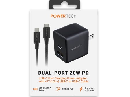 Powertech PD 20W Dual-Port USB-A & USB-C Wall Charger W  4  C-C Cable - Black For Discount