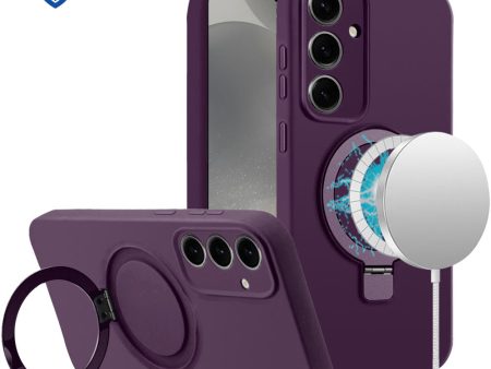 Metkase Premium Magnetic Circle Ring Stand Liquid Silicone Case In Slide-Out Package For Samsung Galaxy S24 - Dark Purple For Sale