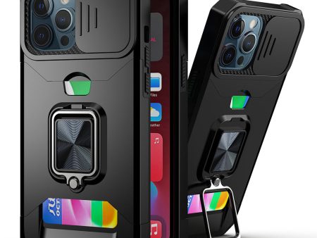 Hybrid Camera Case For iPhone 11 - Black - Multi-Functional Card Magnetic Ring Stand Wild Flag Cheap