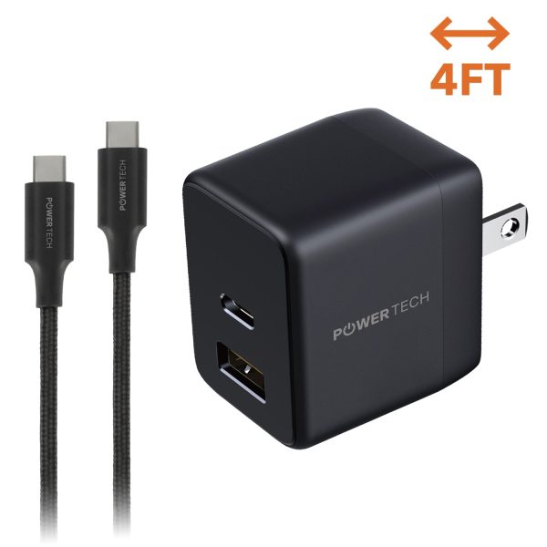 Powertech PD 20W Dual-Port USB-A & USB-C Wall Charger W  4  C-C Cable - Black For Discount