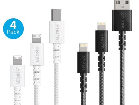 Anker Powerline Select+ 2 USB-C and 2 USB-A Lightning Cables - Black White Supply