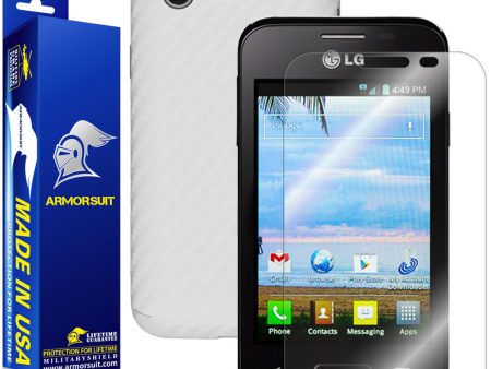 LG Optimus Fuel L34C Screen Protector + White Carbon Fiber Skin Sale