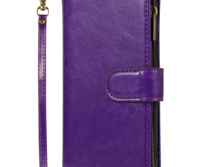 Wallet Case For Samsung A54 5G - Dark Purple - Luxury Wallet Card ID Zipper Money Holder Wild Flag Hot on Sale